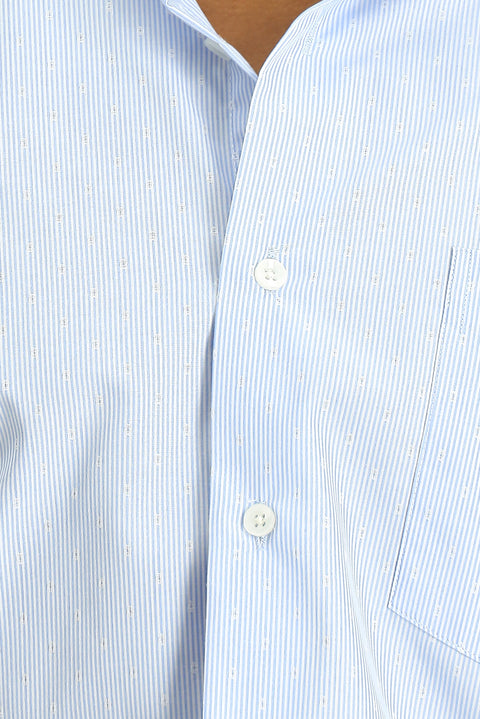 Light Blue Long Sleeve Classic Patterned Cotton Non-Iron Shirt