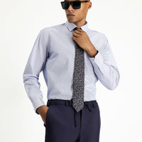Dark Blue Long Sleeve Classic Patterned Cotton Non-Iron Shirt