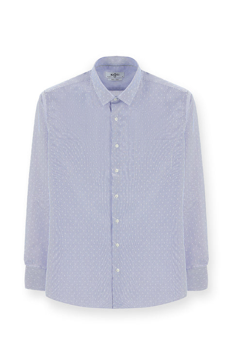 Dark Blue Long Sleeve Classic Patterned Cotton Non-Iron Shirt