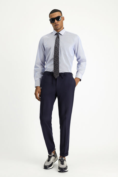 Dark Blue Long Sleeve Classic Patterned Cotton Non-Iron Shirt