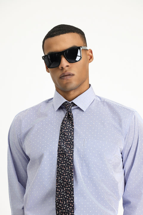 Dark Blue Long Sleeve Classic Patterned Cotton Non-Iron Shirt