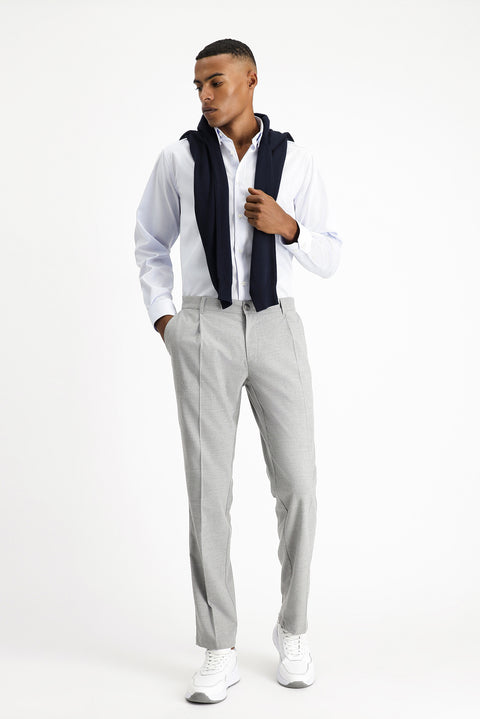 Light Blue Long Sleeve Classic Non-Iron Patterned Cotton Button-Down Shirt