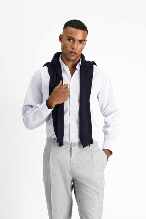 Light Blue Long Sleeve Classic Non-Iron Patterned Cotton Button-Down Shirt