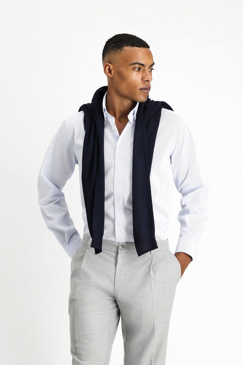 Light Blue Long Sleeve Classic Non-Iron Patterned Cotton Button-Down Shirt