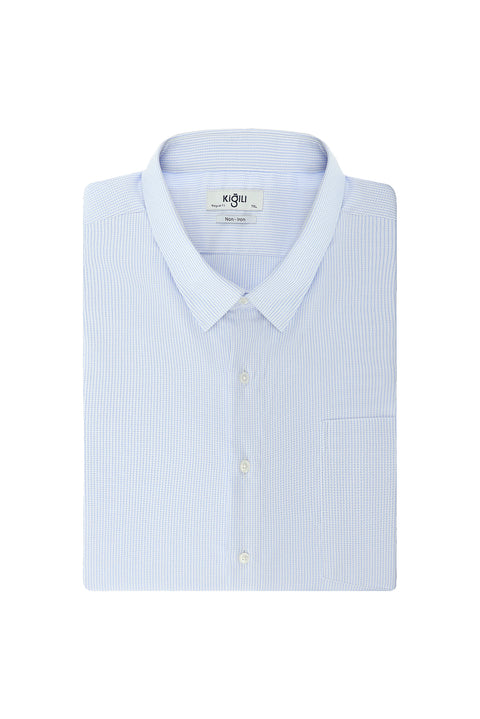 Light Blue Long Sleeve Classic Patterned Non-Iron Cotton Shirt with Pockets