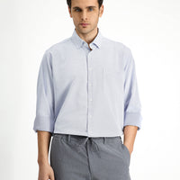 Light Navy Long Sleeve Classic Patterned Cotton Easy-Iron Shirt