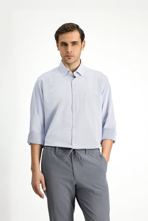 Light Navy Long Sleeve Classic Patterned Cotton Easy-Iron Shirt