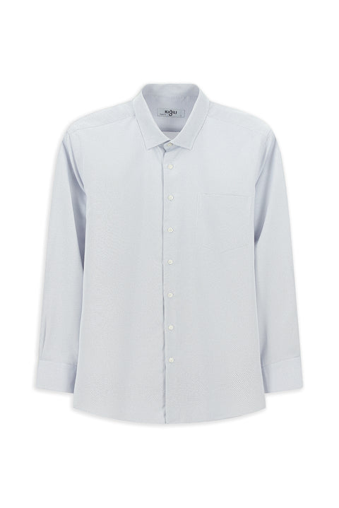 Light Navy Long Sleeve Classic Patterned Cotton Easy-Iron Shirt