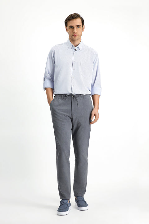 Light Navy Long Sleeve Classic Patterned Cotton Easy-Iron Shirt