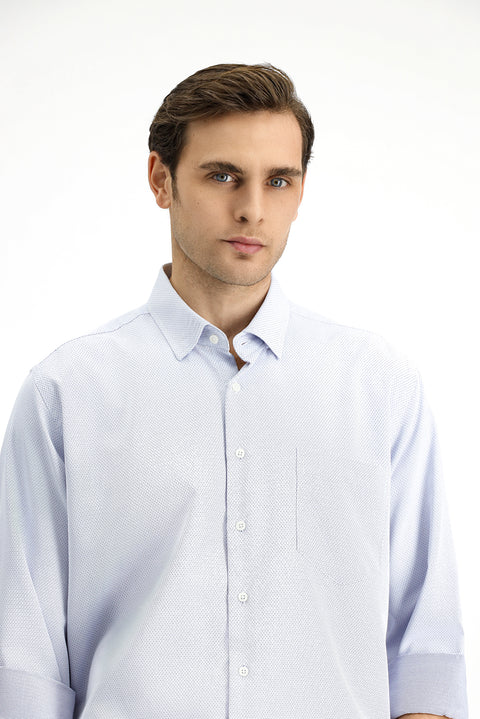 Light Navy Long Sleeve Classic Patterned Cotton Easy-Iron Shirt