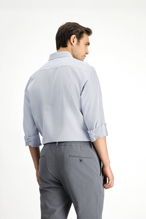 Light Navy Long Sleeve Classic Patterned Cotton Easy-Iron Shirt