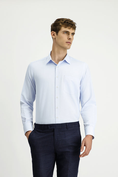 Light Blue Long Sleeve Classic Patterned Cotton Easy-Iron Shirt