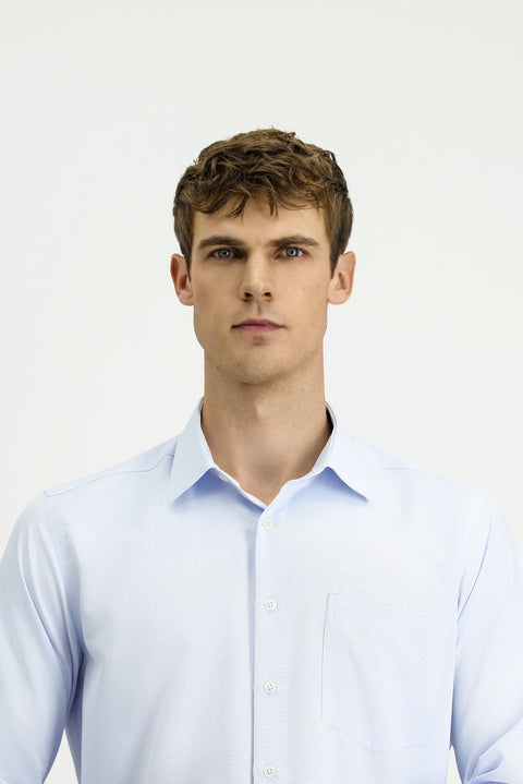 Light Blue Long Sleeve Classic Patterned Cotton Easy-Iron Shirt