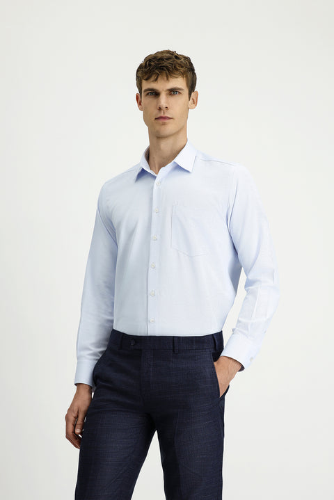 Light Blue Long Sleeve Classic Patterned Cotton Easy-Iron Shirt