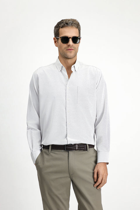Light Beige Long Sleeve Classic Patterned Cotton Easy-Iron Shirt