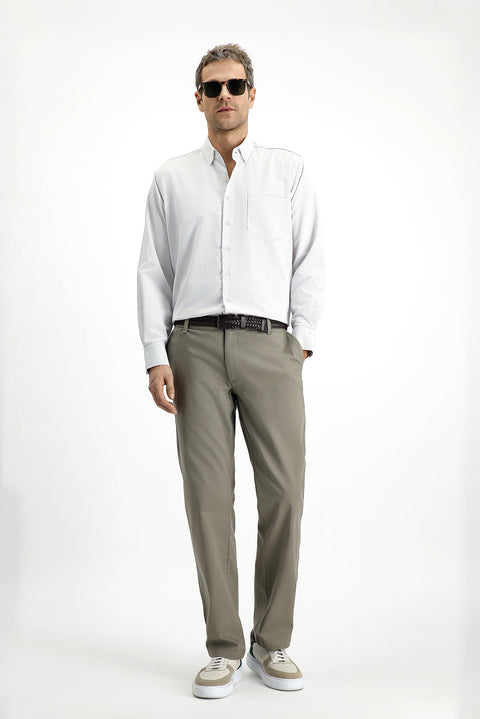 Light Beige Long Sleeve Classic Patterned Cotton Easy-Iron Shirt