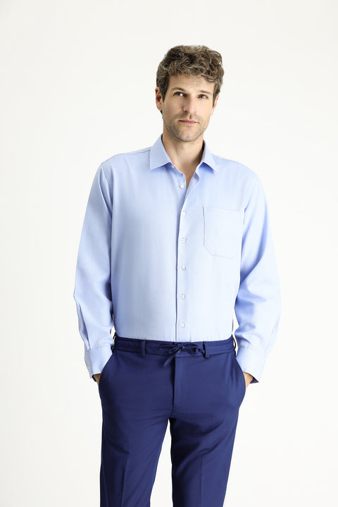 Blue Long-Sleeve Classic Oxford Cotton Easy-Iron Shirt