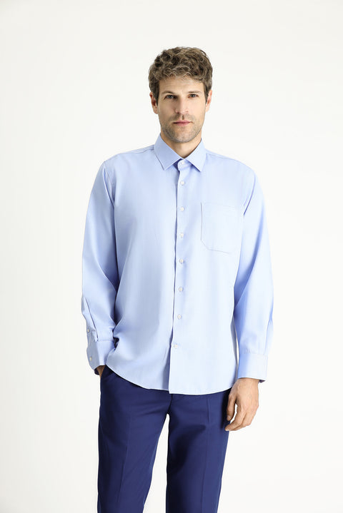 Blue Long-Sleeve Classic Oxford Cotton Easy-Iron Shirt