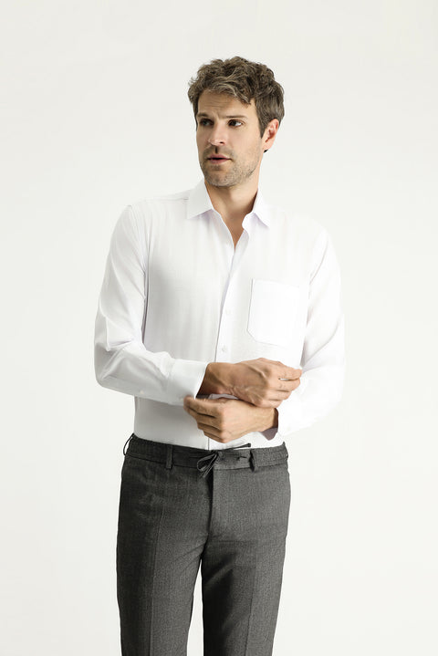 White Long-Sleeve Classic Oxford Cotton Shirt