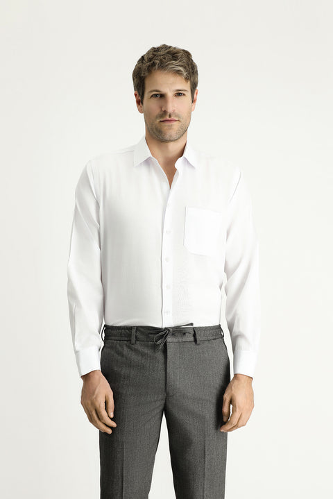 White Long-Sleeve Classic Oxford Cotton Shirt