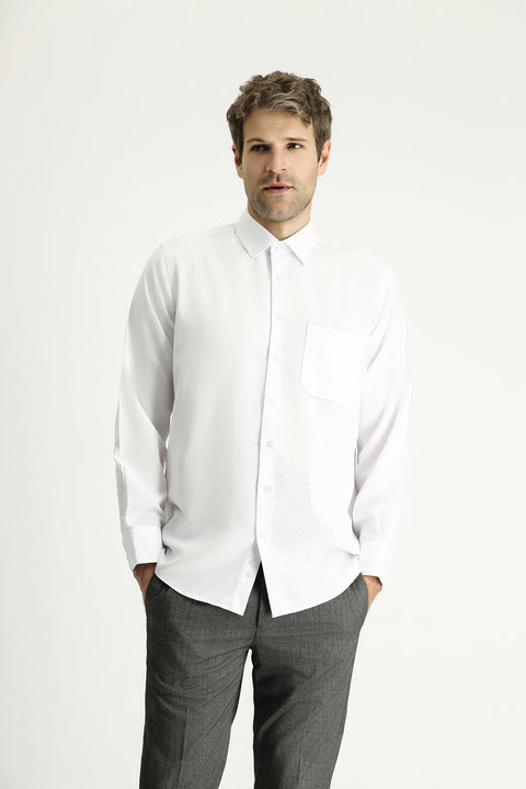 White Long-Sleeve Classic Oxford Cotton Shirt