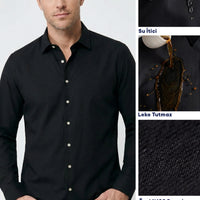 Black Long Sleeve Classic Nano Care Water Repellent Stain Resistant 4 Seasons Cotton Shirt