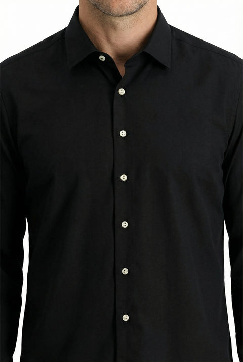 Black Long Sleeve Classic Nano Care Water Repellent Stain Resistant 4 Seasons Cotton Shirt