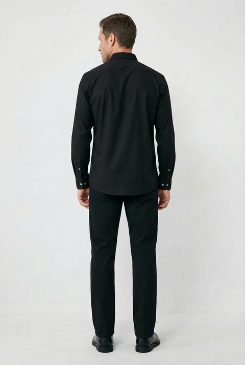 Black Long Sleeve Classic Nano Care Water Repellent Stain Resistant 4 Seasons Cotton Shirt
