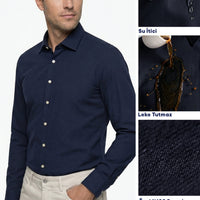 Dark Navy Long Sleeve Classic Nano Care Water Repellent Stain Resistant 4 Seasons Cotton Shirt