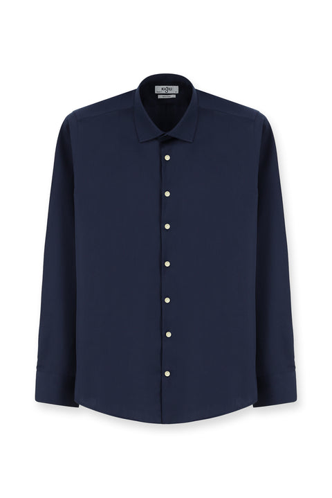Dark Navy Long Sleeve Classic Nano Care Water Repellent Stain Resistant 4 Seasons Cotton Shirt