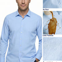 Light Blue Long Sleeve Classic Nano Care Water Repellent Stain Resistant 4 Seasons Cotton Shirt