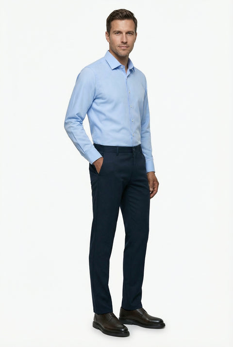 Light Blue Long Sleeve Classic Nano Care Water Repellent Stain Resistant 4 Seasons Cotton Shirt