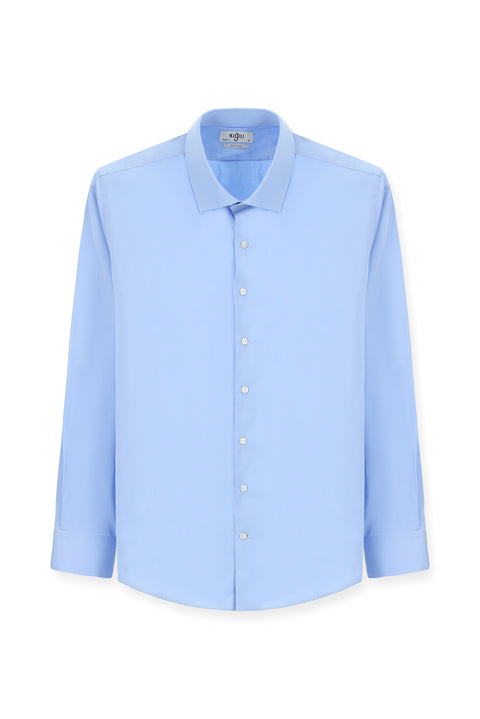 Light Blue Long Sleeve Classic Nano Care Water Repellent Stain Resistant 4 Seasons Cotton Shirt