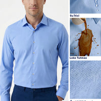 Dark Blue Long Sleeve Classic Nano Care Water Repellent Stain Resistant 4 Seasons Cotton Shirt