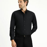 Black Long Sleeve Slim Fit Narrow Cut Cotton Classic Shirt