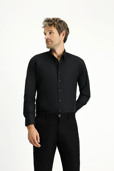 Black Long Sleeve Slim Fit Narrow Cut Cotton Classic Shirt