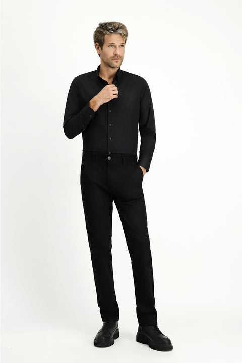 Black Long Sleeve Slim Fit Narrow Cut Cotton Classic Shirt
