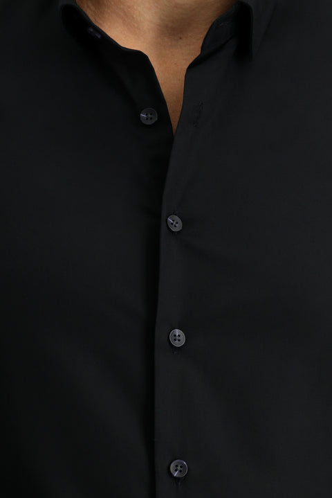 Black Long Sleeve Slim Fit Narrow Cut Cotton Classic Shirt