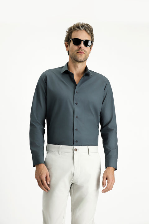 Dark Anthracite Long Sleeve Slim Fit Narrow Cut Cotton Classic Shirt