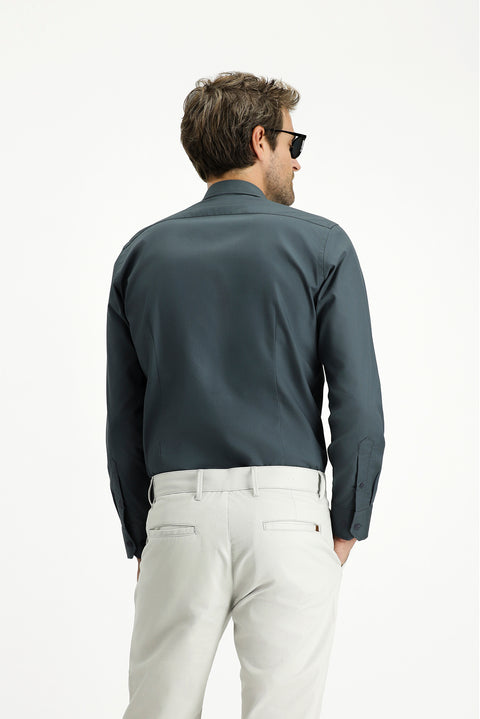 Dark Anthracite Long Sleeve Slim Fit Narrow Cut Cotton Classic Shirt