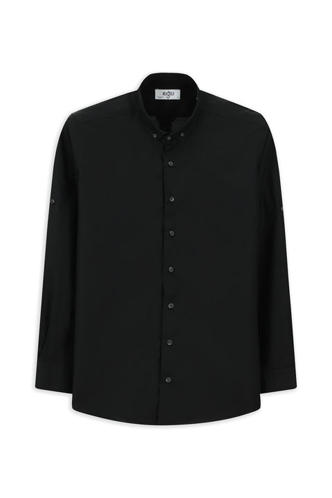 Black Long Sleeve Regular Fit Button-Down Collar Cotton Shirt