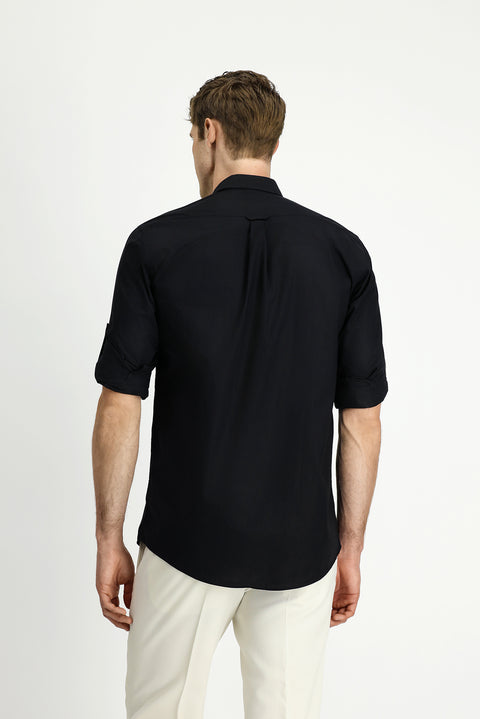 Black Long Sleeve Regular Fit Button-Down Collar Cotton Shirt