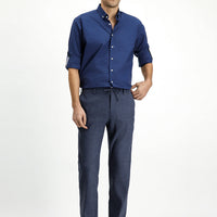 Medium Navy Long Sleeve Regular Fit Button-Down Collar Cotton Shirt