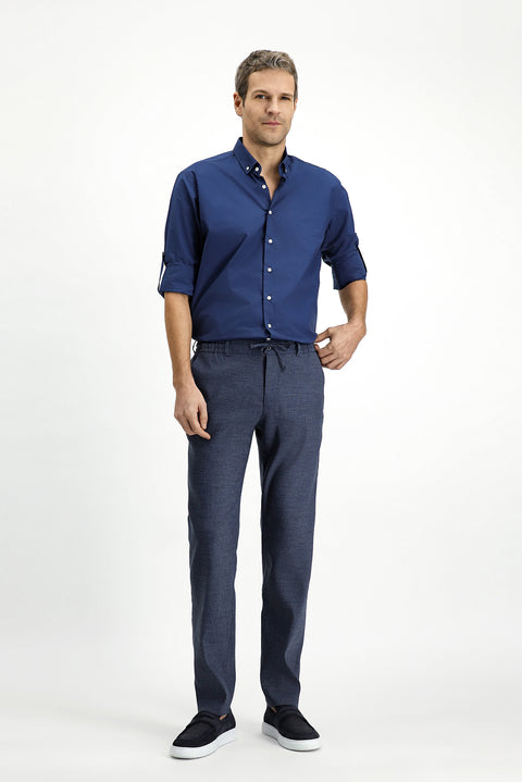Medium Navy Long Sleeve Regular Fit Button-Down Collar Cotton Shirt