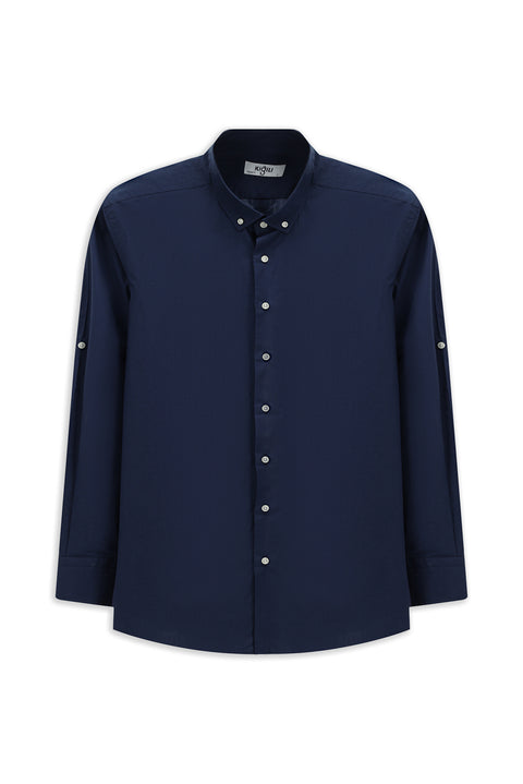 Medium Navy Long Sleeve Regular Fit Button-Down Collar Cotton Shirt
