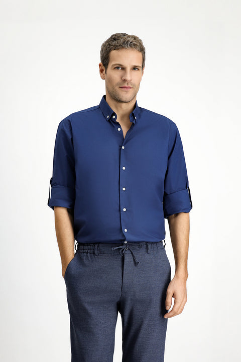 Medium Navy Long Sleeve Regular Fit Button-Down Collar Cotton Shirt