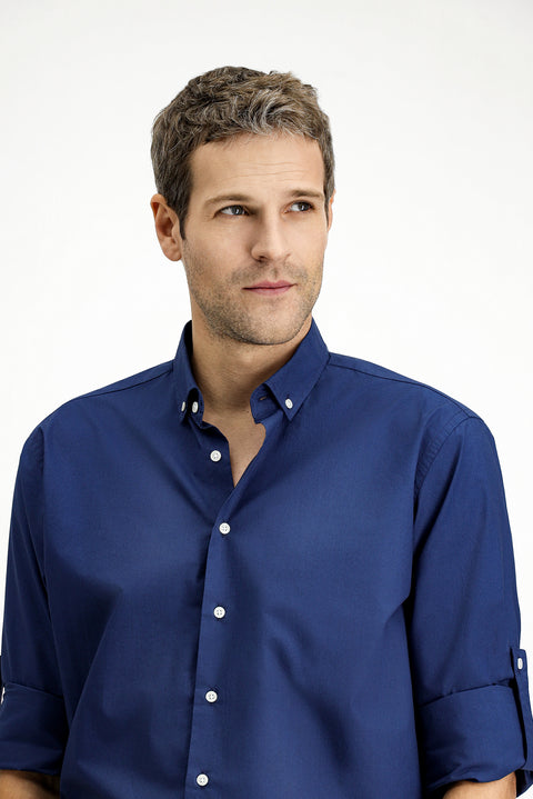 Medium Navy Long Sleeve Regular Fit Button-Down Collar Cotton Shirt