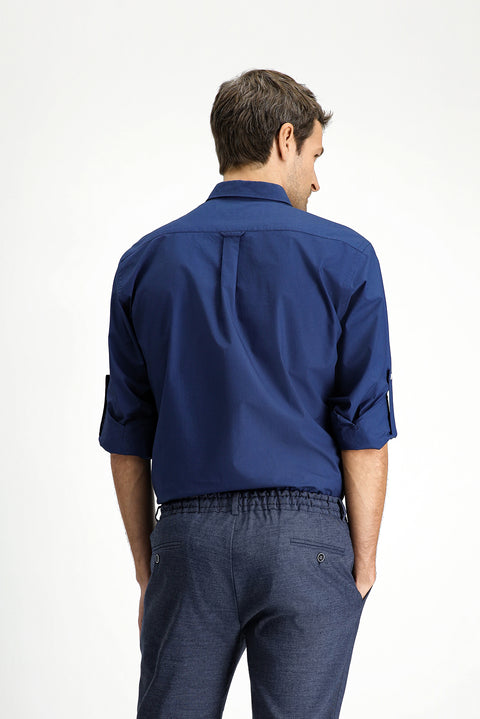 Medium Navy Long Sleeve Regular Fit Button-Down Collar Cotton Shirt