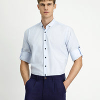 Light Blue Long Sleeve Regular Fit Button-Down Collar Cotton Shirt