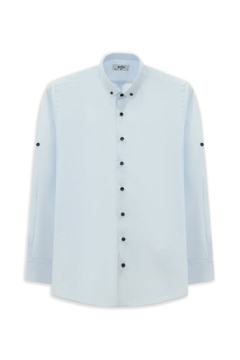 Light Blue Long Sleeve Regular Fit Button-Down Collar Cotton Shirt